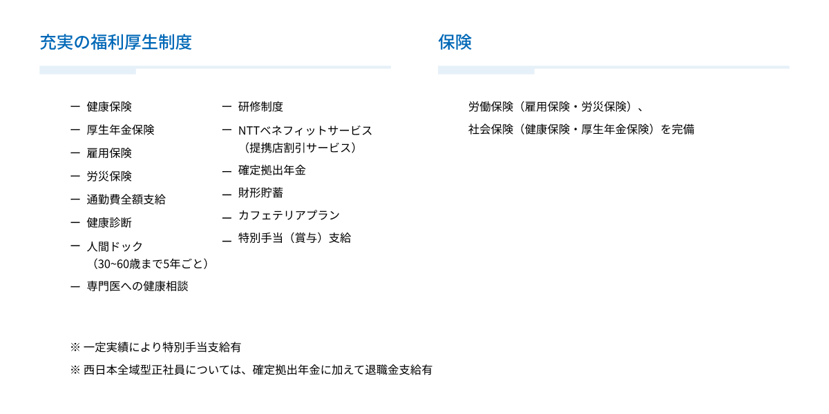 充実の福利厚生制度、保険